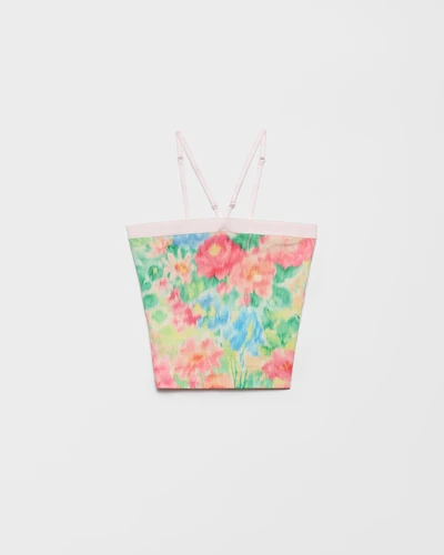 Ribbed knit cotton top with floral print