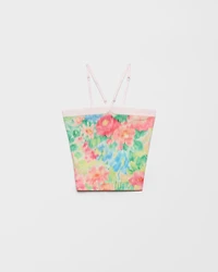 Ribbed knit cotton top with floral print