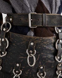 Leather miniskirt with metal rings
