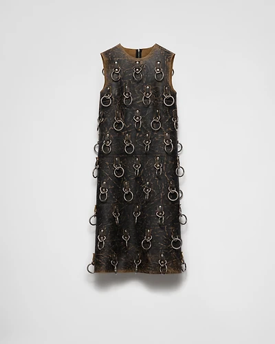 Leather dress with metal appliqués