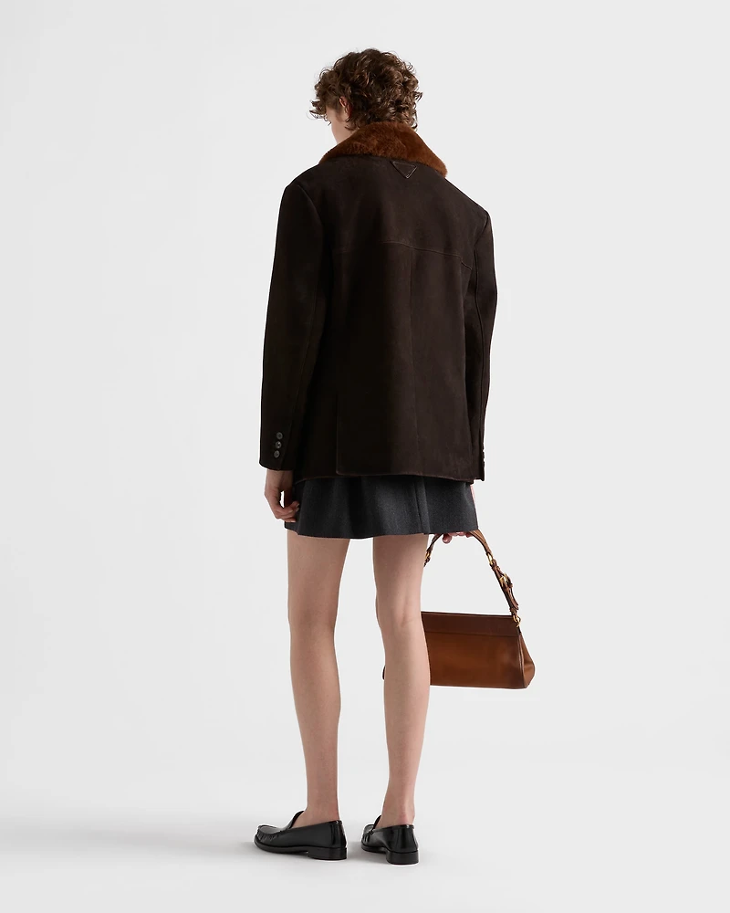 Suede and shearling caban jacket