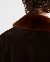Suede and shearling caban jacket