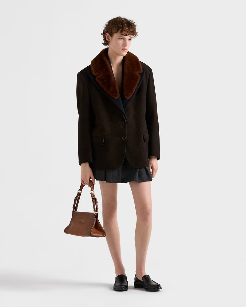 Suede and shearling caban jacket