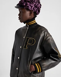 Leather bomber jacket with patch