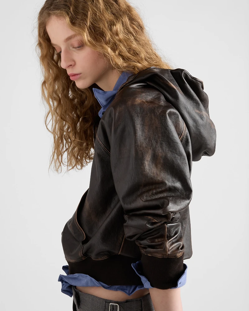 Nappa leather hoodie jacket