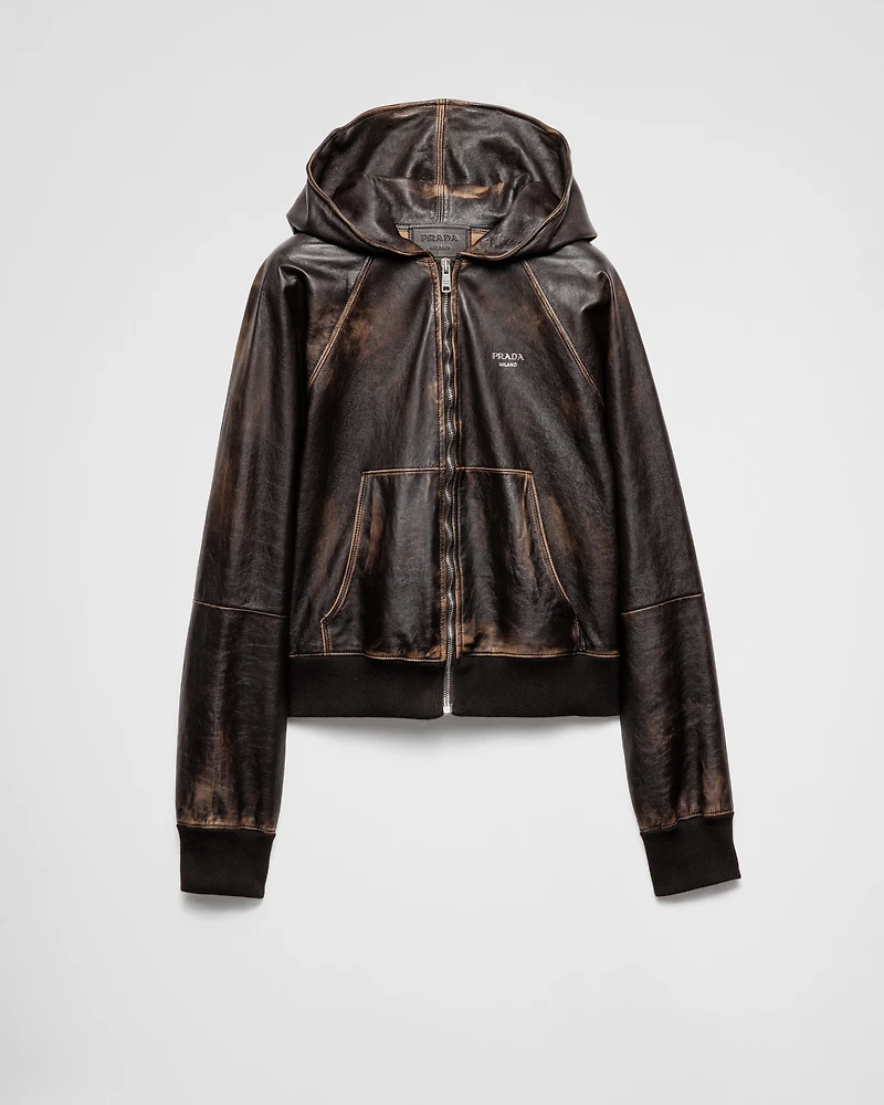Nappa leather hoodie jacket