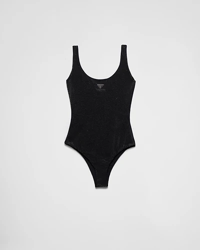 Jersey one-piece swimsuit with rhinestones