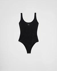 Jersey one-piece swimsuit with rhinestones