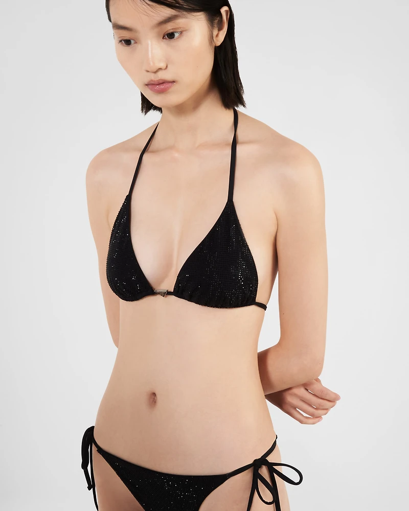 Jersey triangle bikini top with rhinestones
