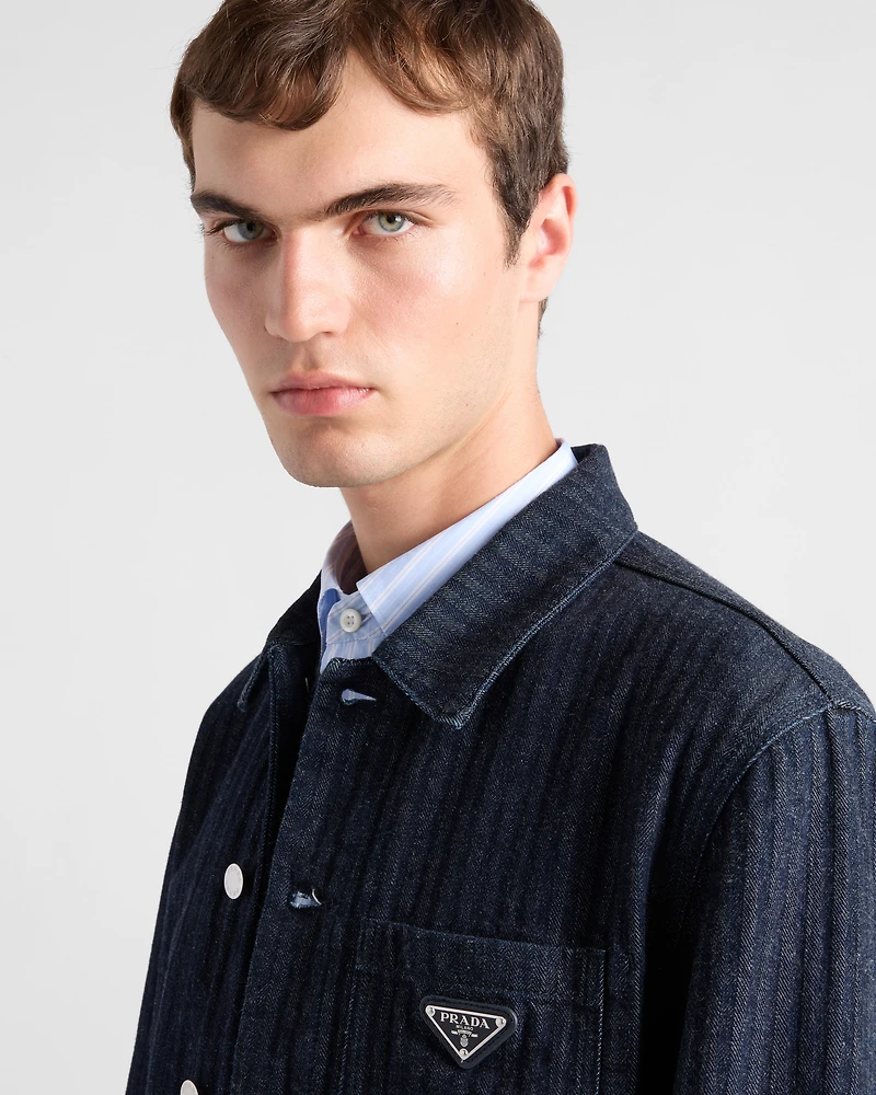 Chevron denim blouson jacket