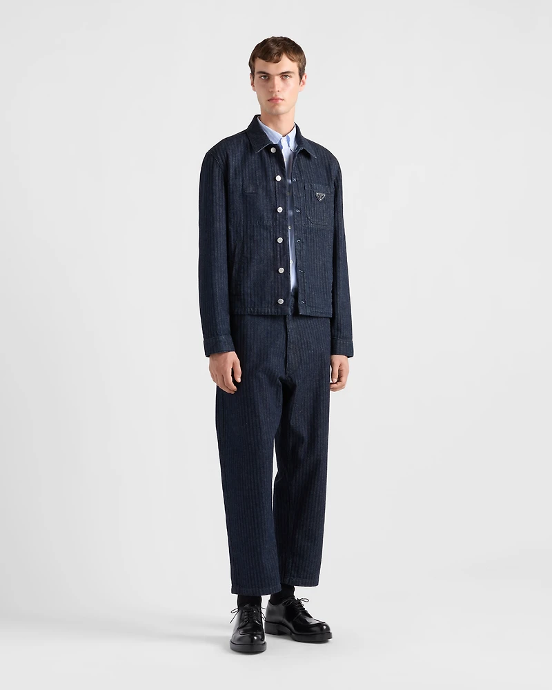 Chevron denim blouson jacket