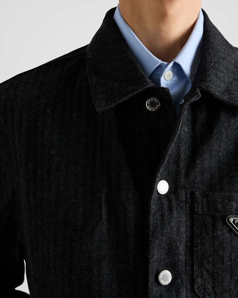 Chevron denim blouson jacket