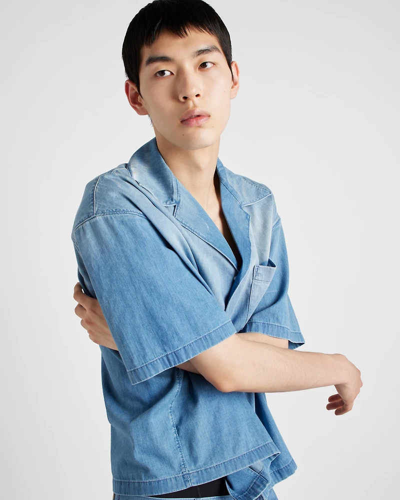 Light denim bowling shirt