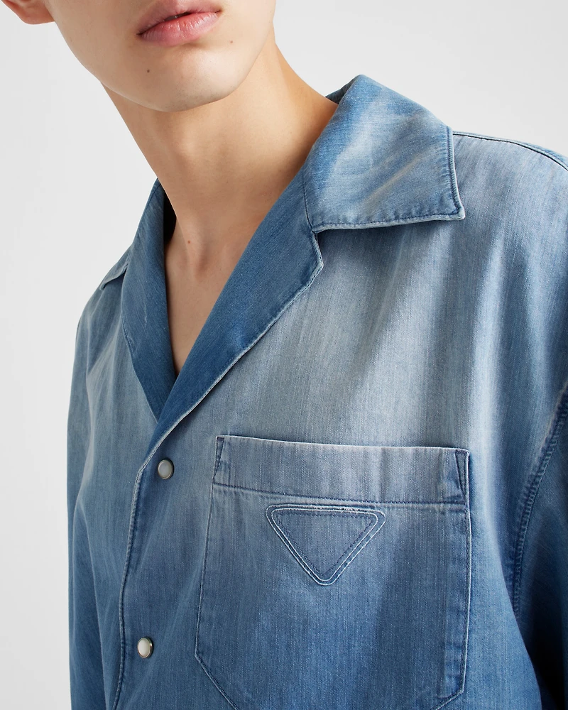 Light denim bowling shirt