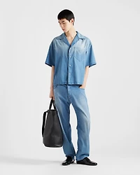 Light denim bowling shirt