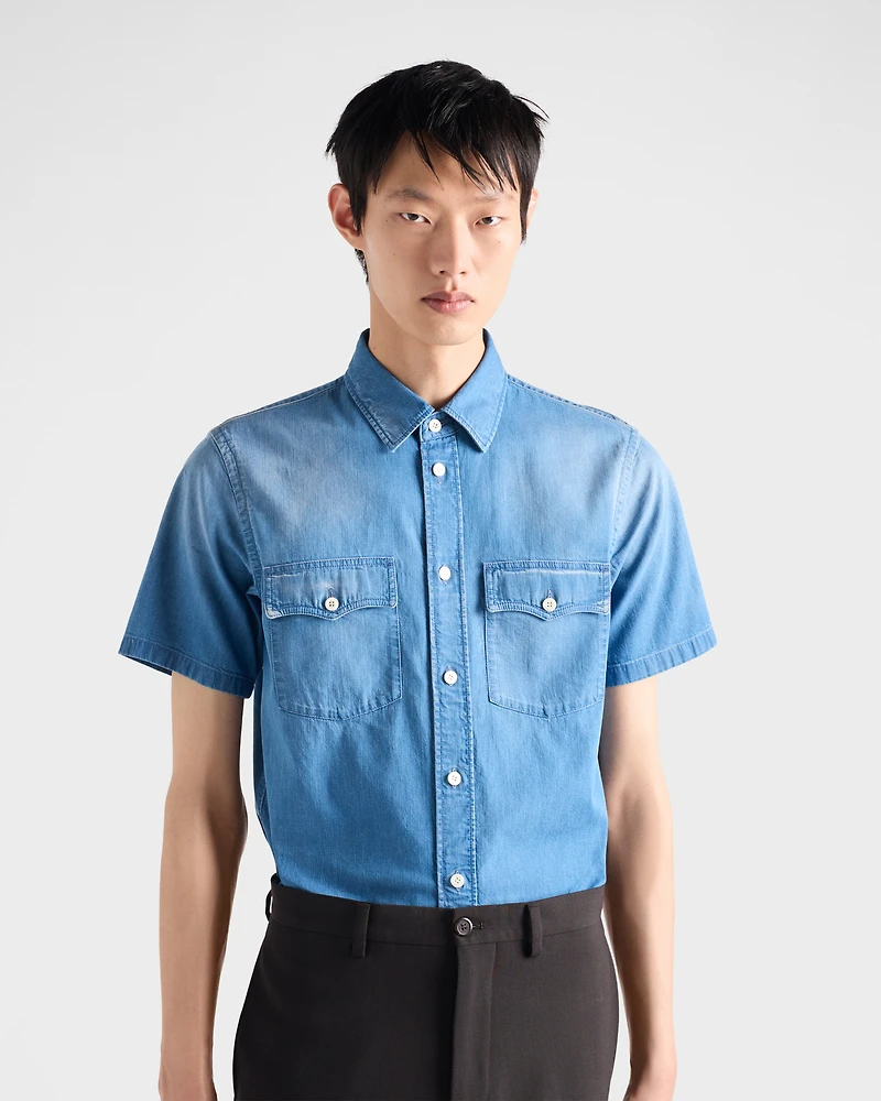 Short-sleeved light denim shirt