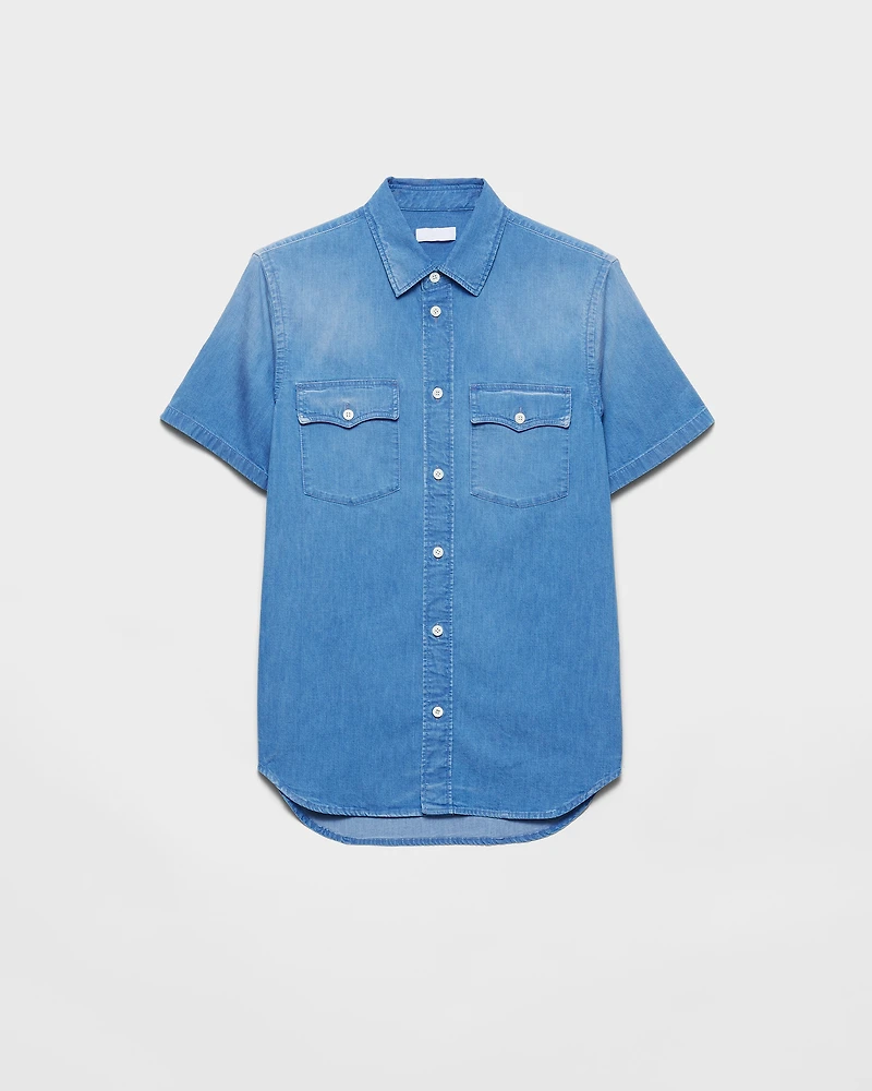 Short-sleeved light denim shirt