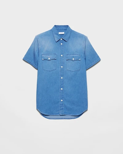Short-sleeved light denim shirt