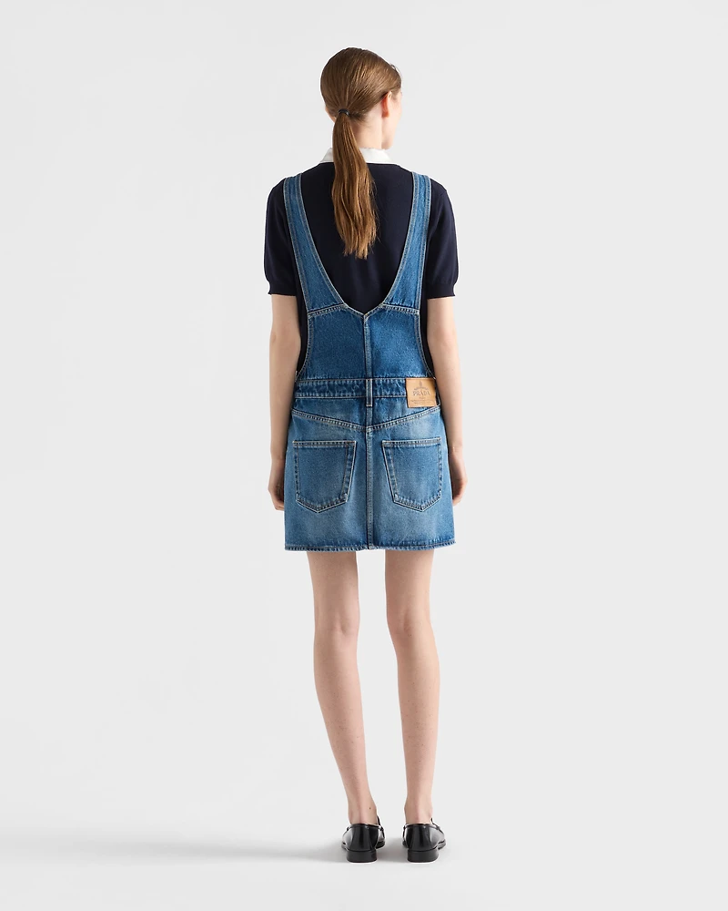 Denim bib overall mini-dress