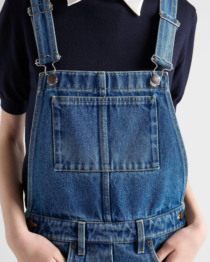 Denim bib overall mini-dress
