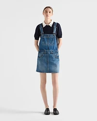 Denim bib overall mini-dress