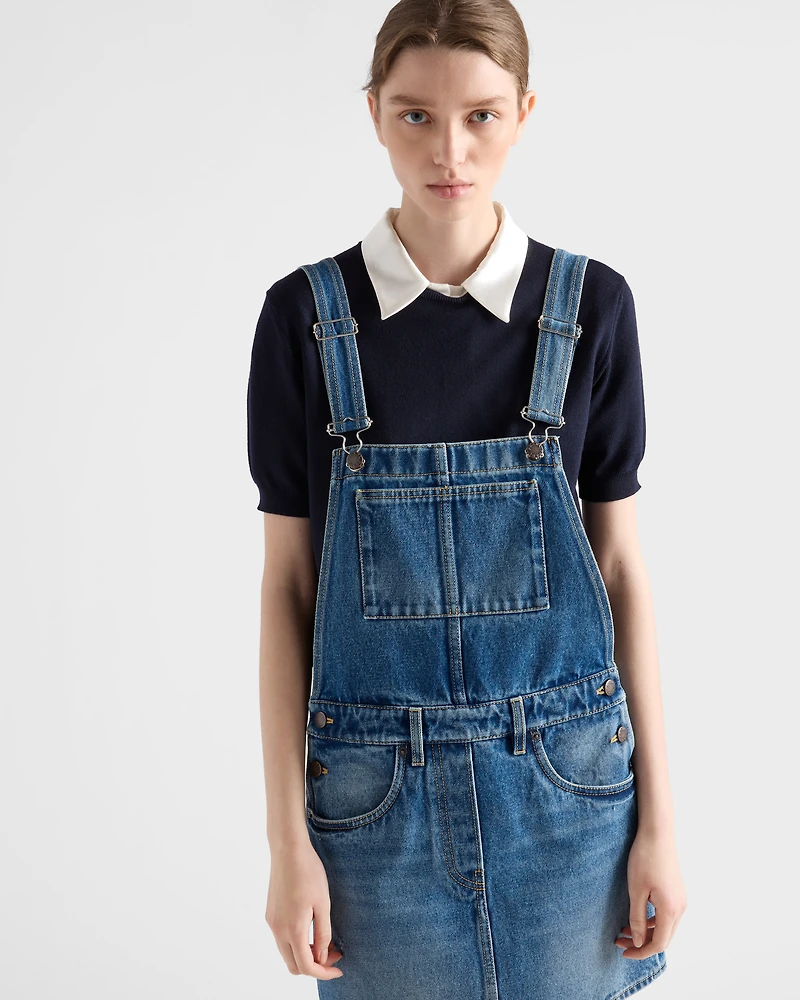 Denim bib overall mini-dress
