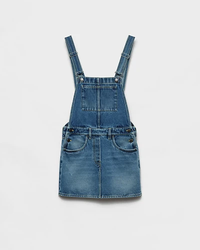 Denim bib overall mini-dress