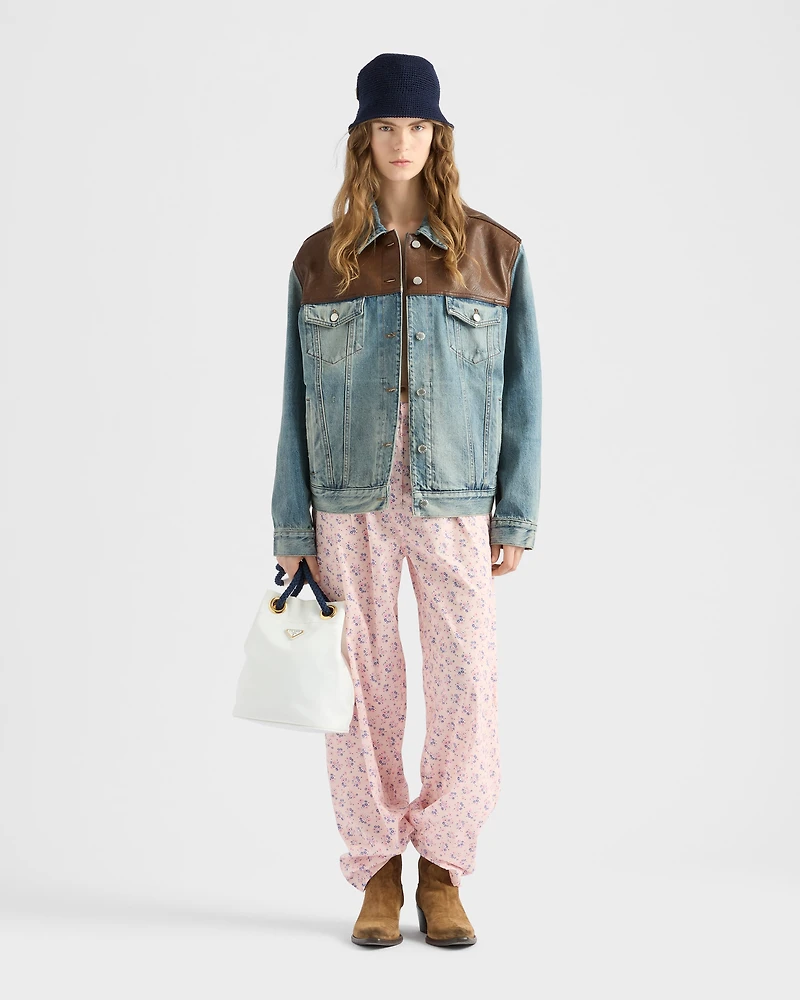 Denim and leather blouson jacket