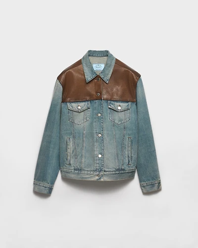 Denim and leather blouson jacket
