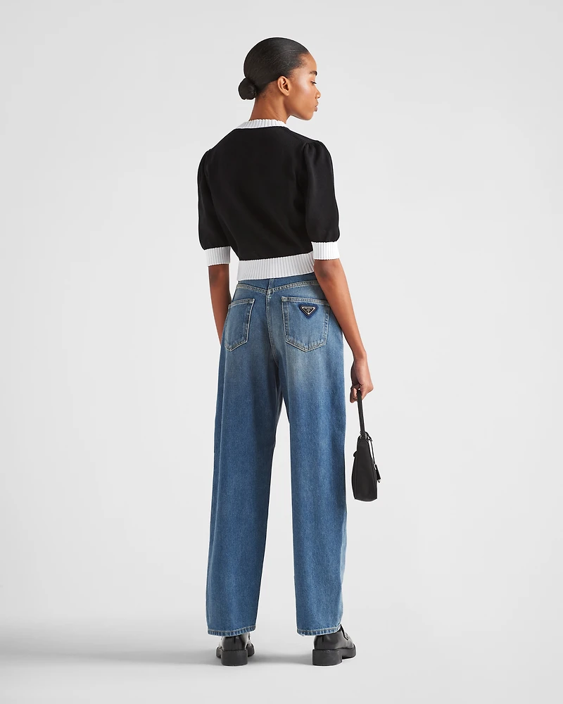High-waisted denim jeans