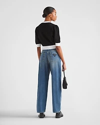 High-waisted denim jeans