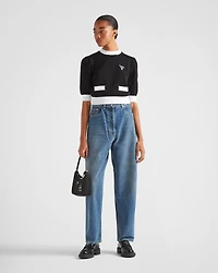 High-waisted denim jeans