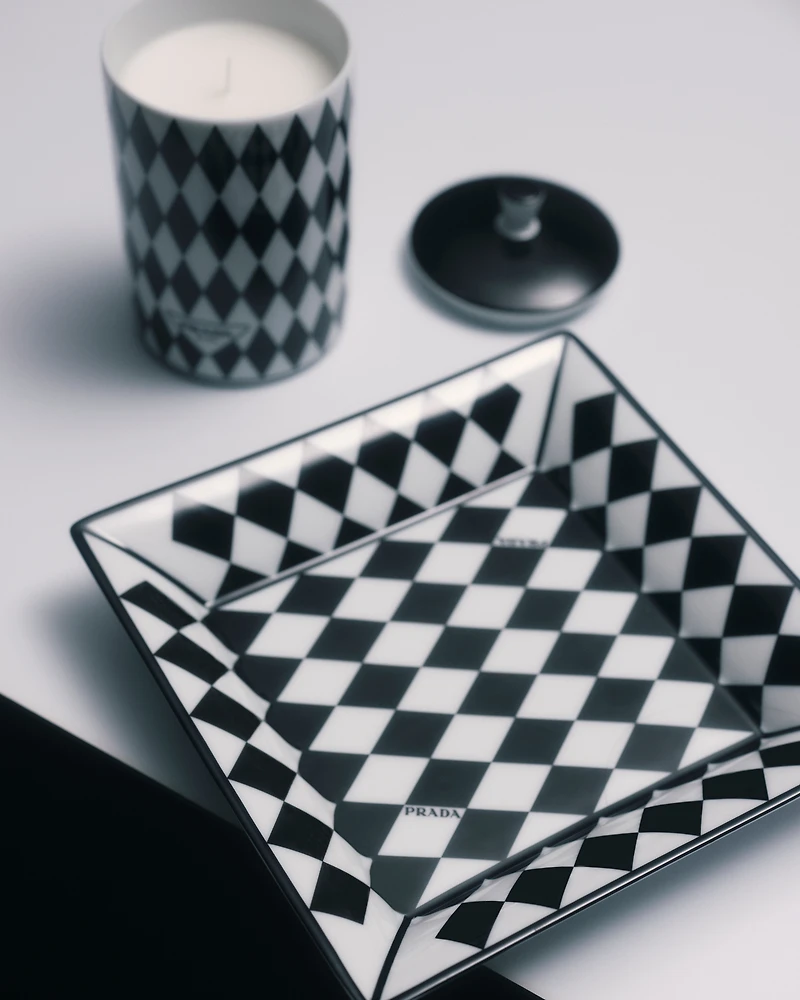Large square porcelain catchall tray - Checkerboard
