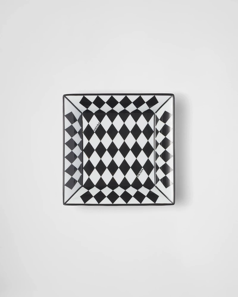 Large square porcelain catchall tray - Checkerboard