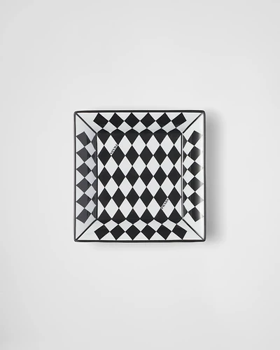 Large square porcelain catchall tray - Checkerboard