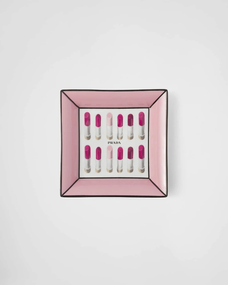 Large square porcelain catchall tray - Lipstick