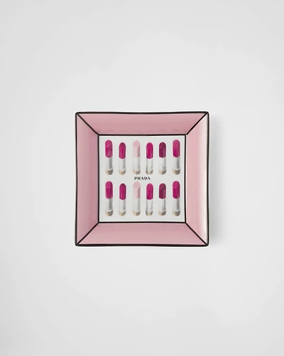 Large square porcelain catchall tray - Lipstick