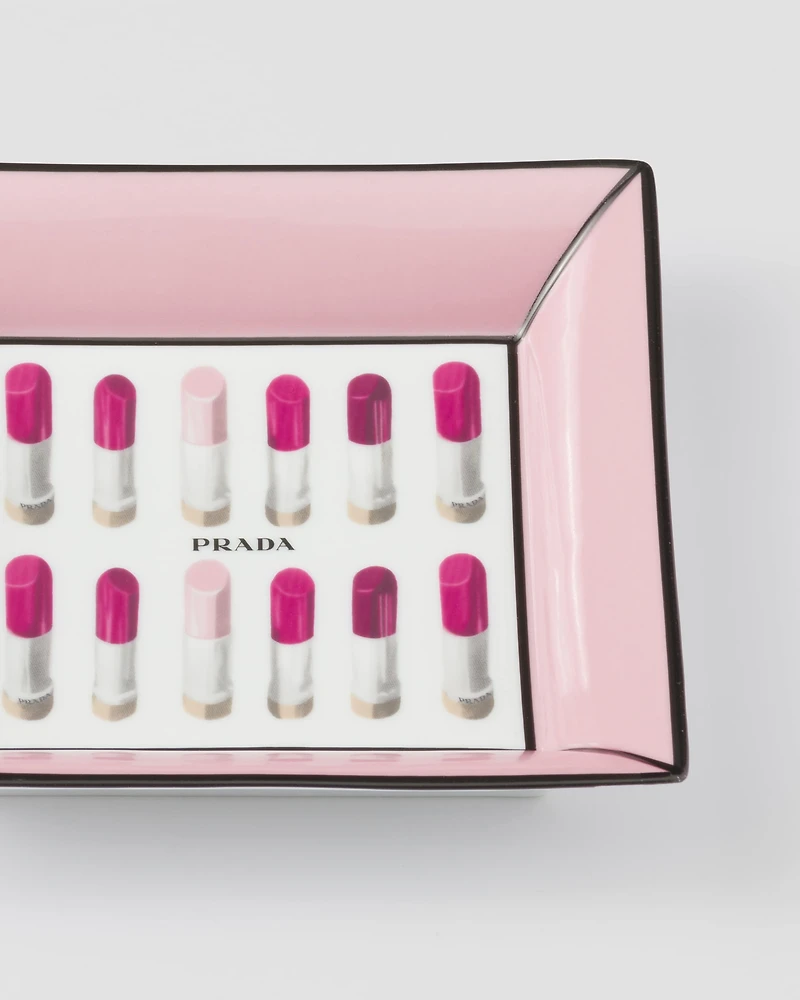 Large square porcelain catchall tray - Lipstick