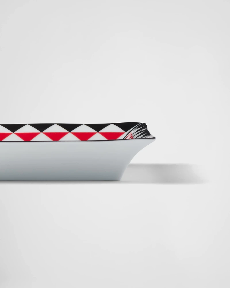 Large square porcelain catchall tray - Triangles