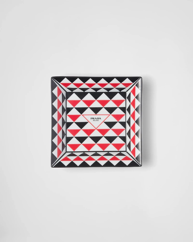 Large square porcelain catchall tray - Triangles