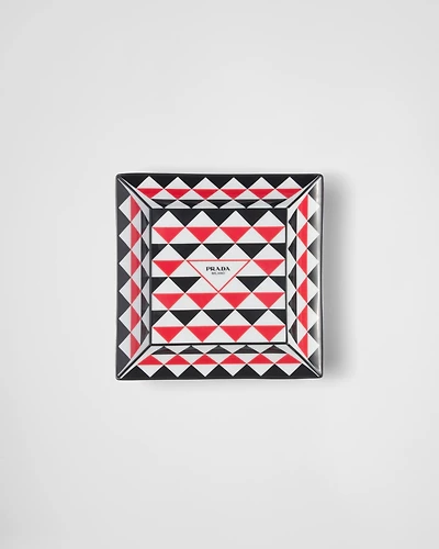 Large square porcelain catchall tray - Triangles