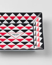 Large square porcelain catchall tray - Triangles