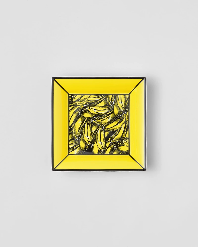 Large square porcelain catchall tray - Banana