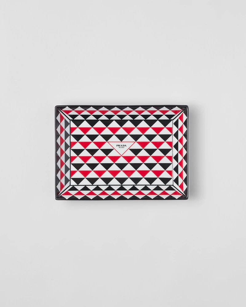 Large rectangular porcelain catchall tray - Triangles