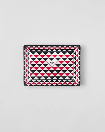 Large rectangular porcelain catchall tray - Triangles