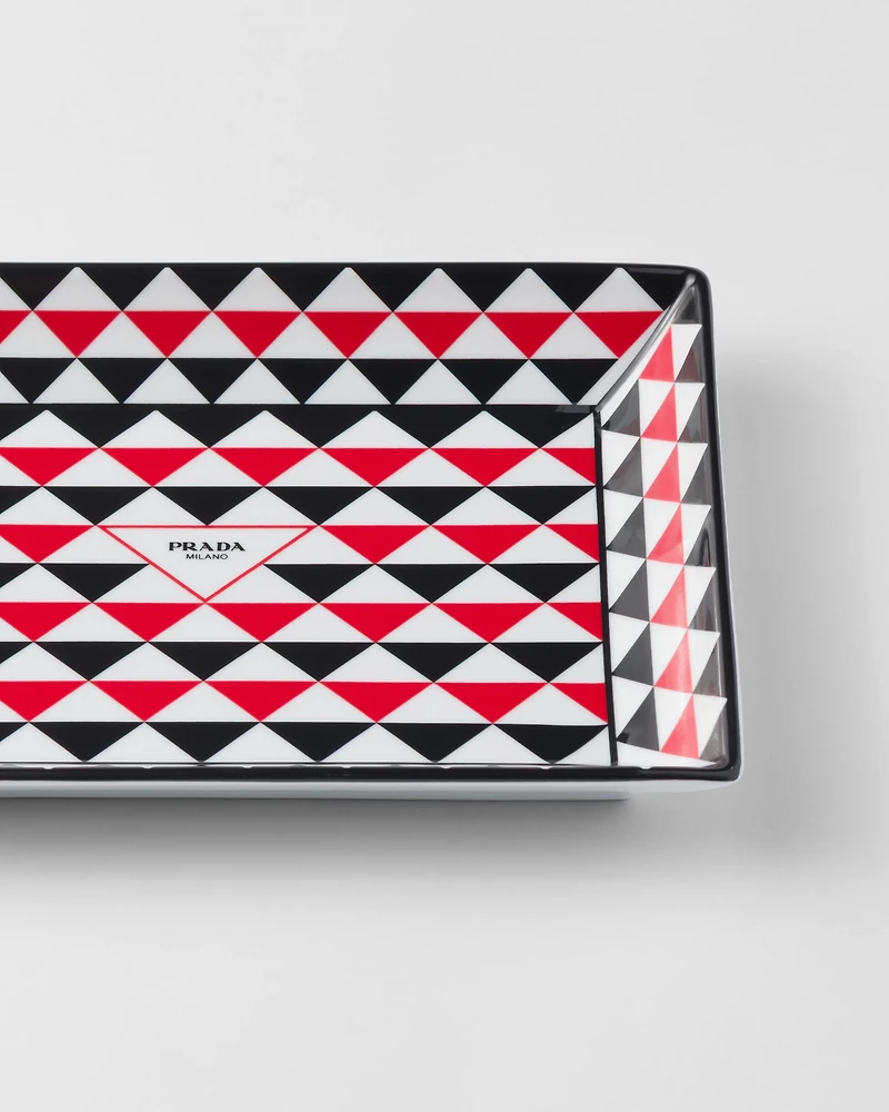 Large rectangular porcelain catchall tray - Triangles