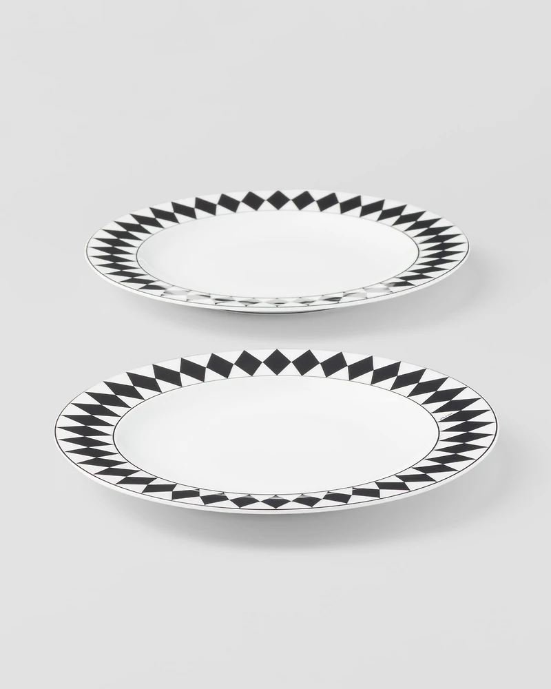 Set of two porcelain dinner plates - Checkerboard