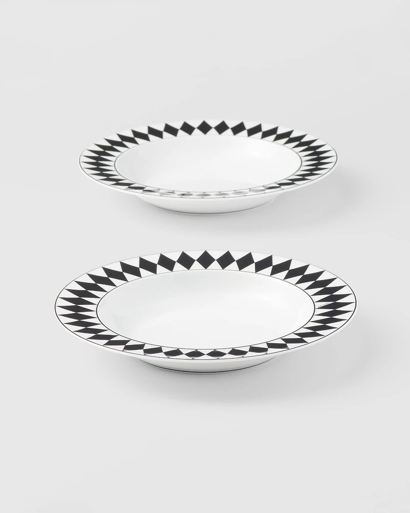 Set of two porcelain soup plates - Checkerboard