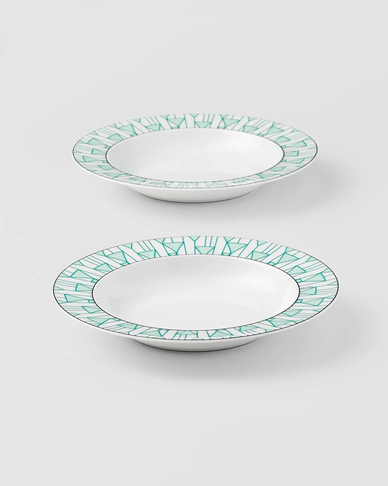 Set of two porcelain soup plates - Vienna Green