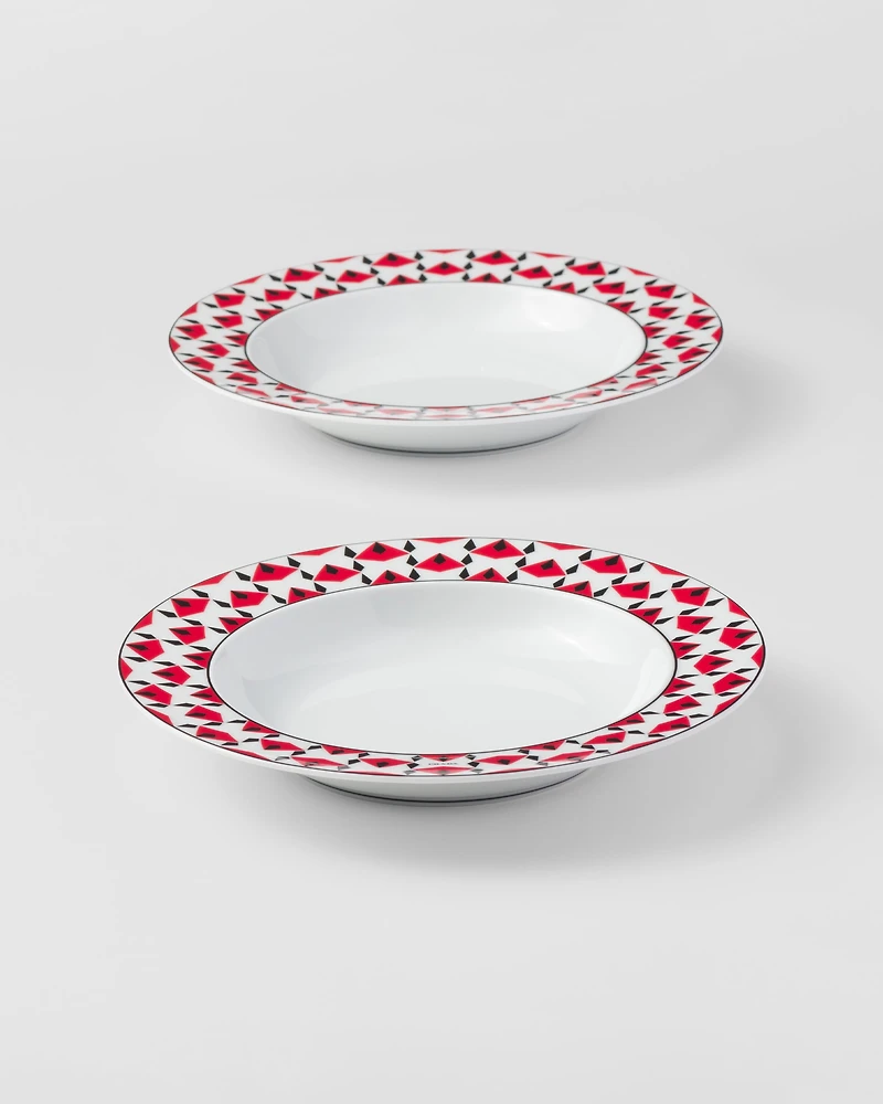 Set of two porcelain soup plates